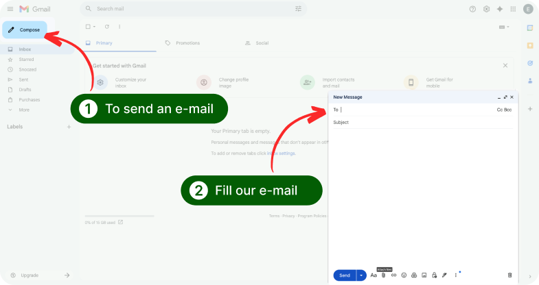 Email interface showing where to compose